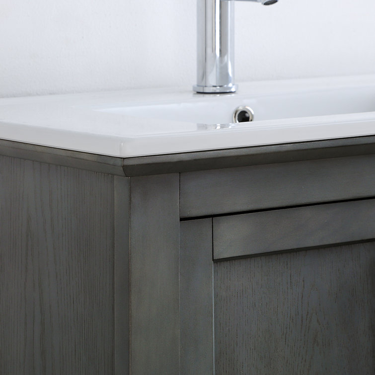 Manchester 30" Gray Solid Wood Freestanding Vanity with Ceramic Sink