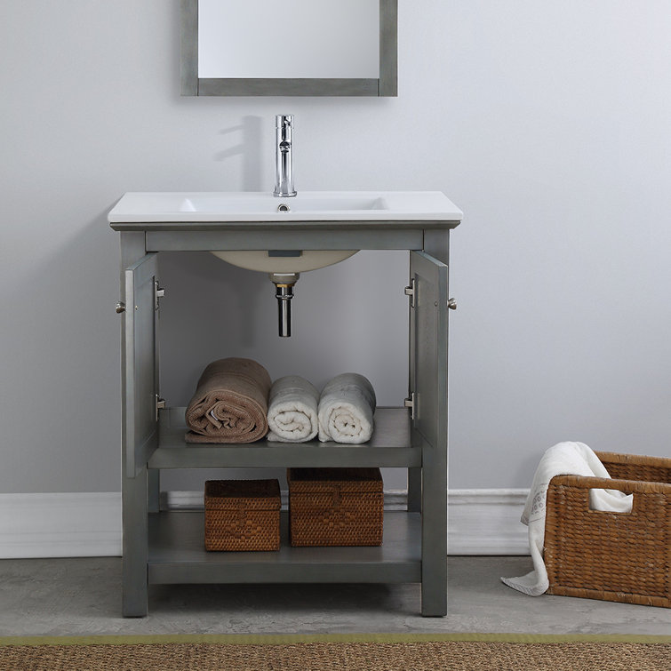 Manchester 30" Gray Solid Wood Freestanding Vanity with Ceramic Sink