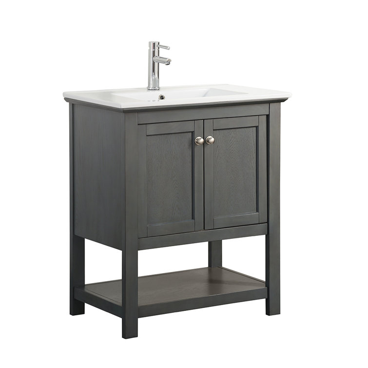 Manchester 30" Gray Solid Wood Freestanding Vanity with Ceramic Sink