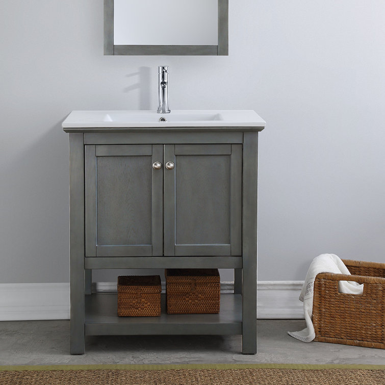 Manchester 30" Gray Solid Wood Freestanding Vanity with Ceramic Sink