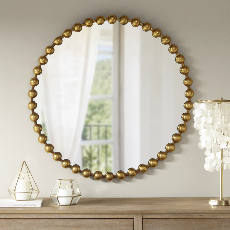 Marlowe Beaded 36" Silver Metallic Round Wall Mirror