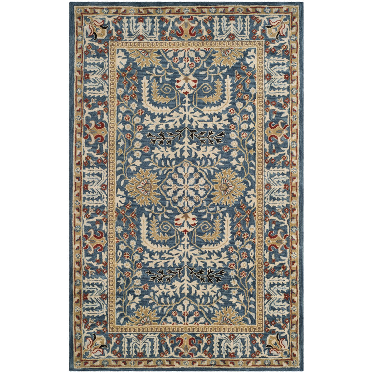 Handmade Dark Blue and Multi Wool Tufted Area Rug