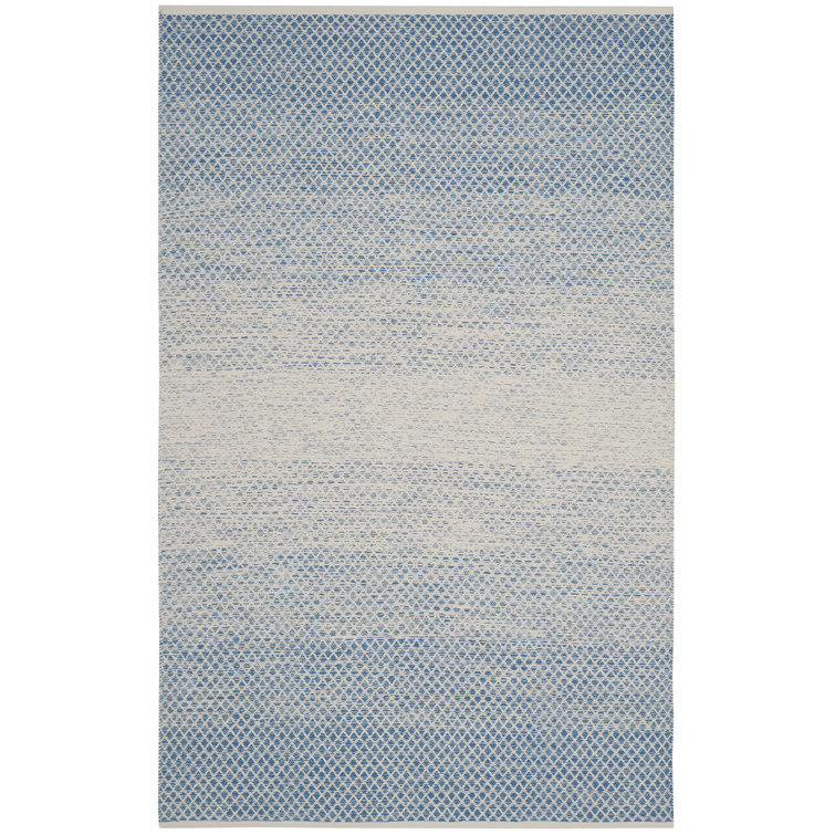 Ivory and Blue Handwoven Cotton Area Rug 3' x 5'
