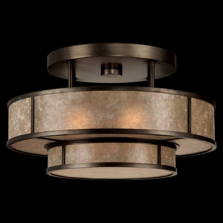 Bronze and Glass Drum Semi-Flush Mount Light