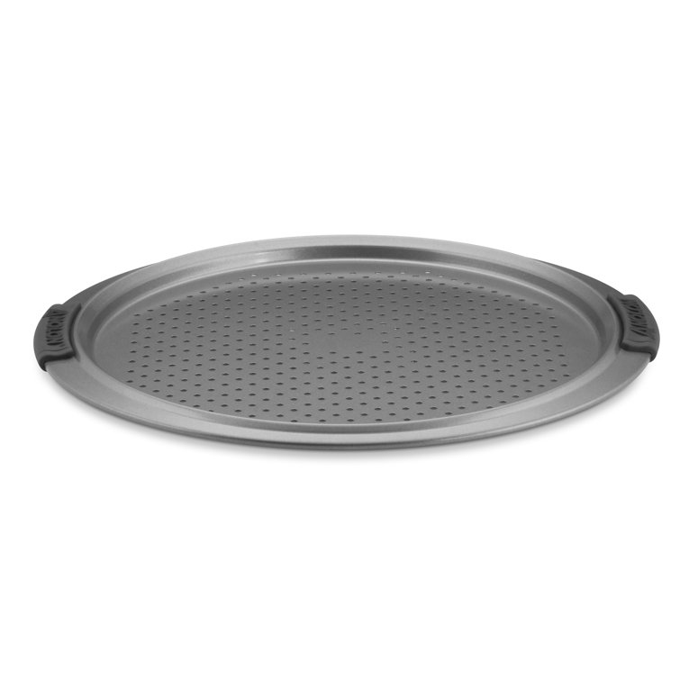 Gray Nonstick Round Perforated Pizza Pan with Silicone Grips