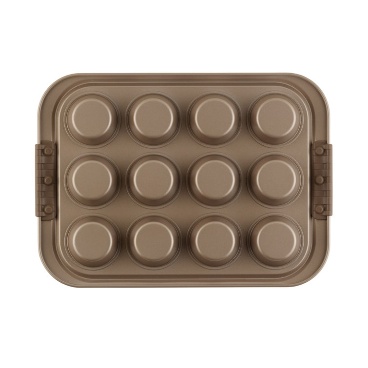 Bronze Nonstick 12-Cup Muffin Pan with Silicone Grips
