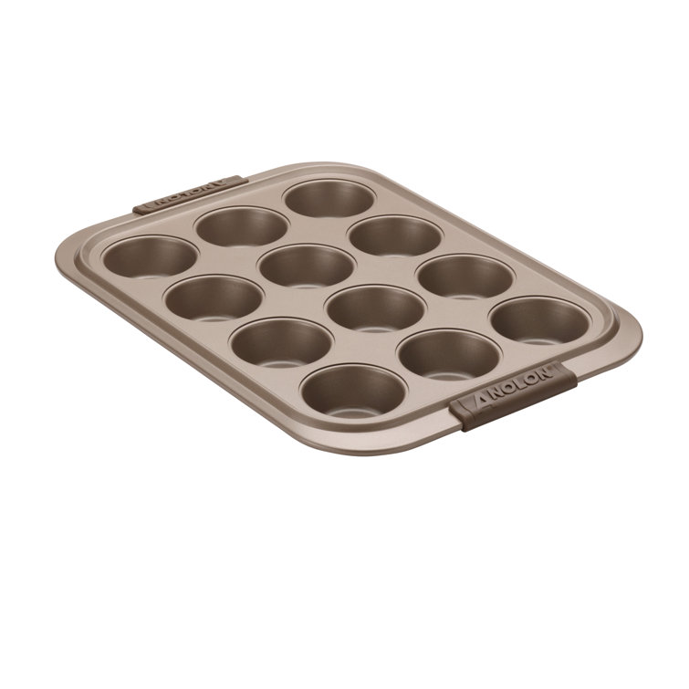 Bronze Nonstick 12-Cup Muffin Pan with Silicone Grips
