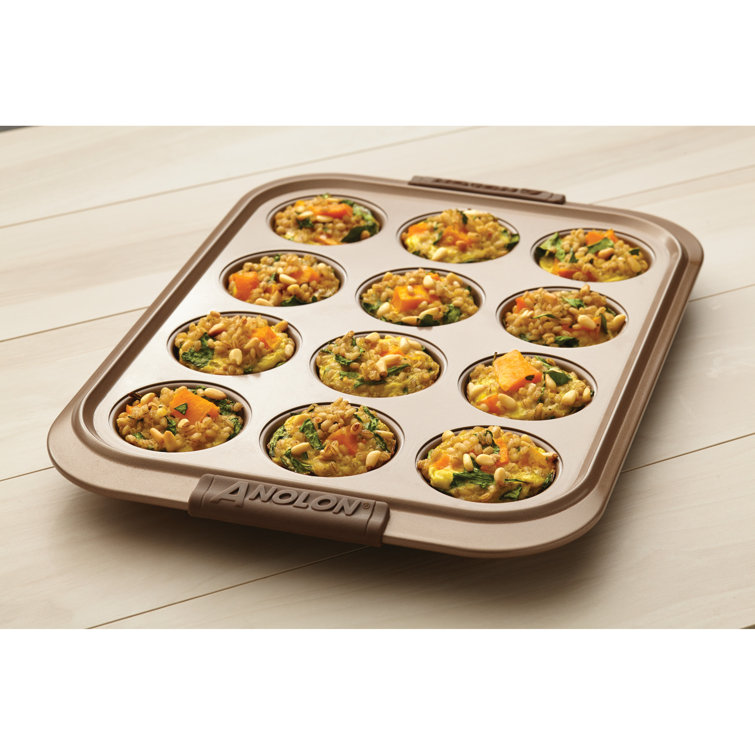 Bronze Nonstick 12-Cup Muffin Pan with Silicone Grips