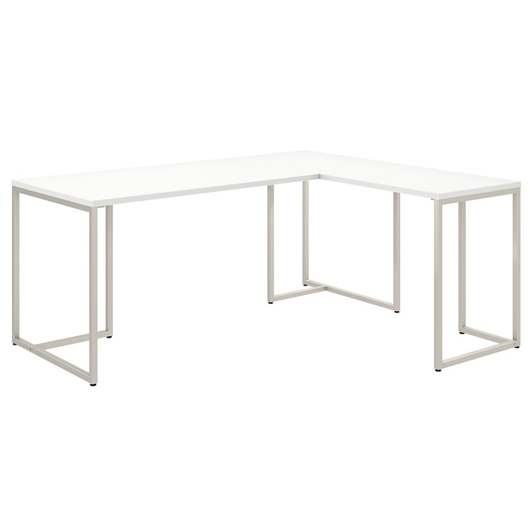 White L-Shaped Home Office Desk with Filing Cabinet