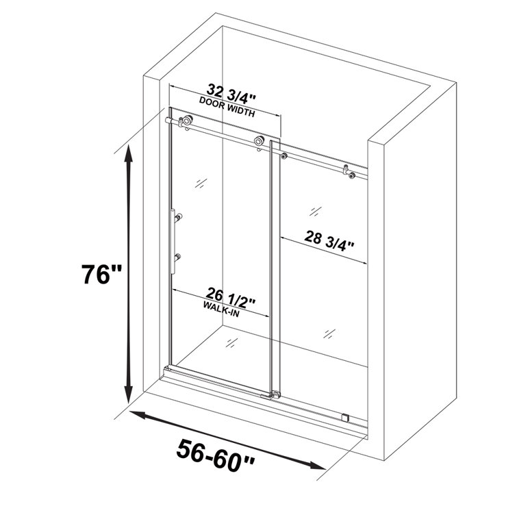 60" x 76" Frameless Sliding Shower Door with Chrome Finish
