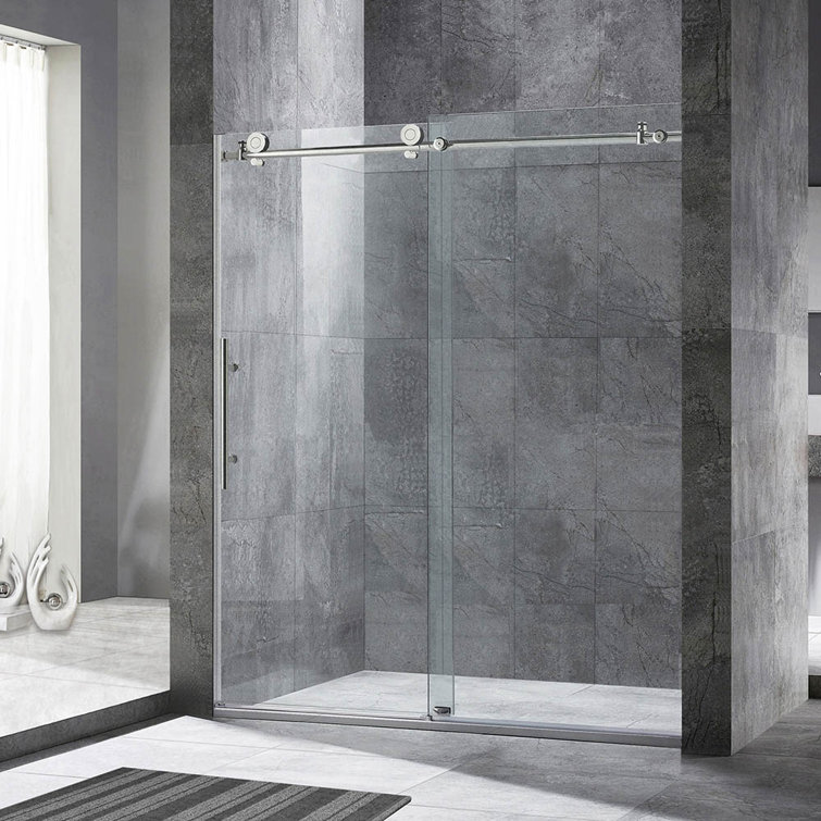 Brushed Nickel Frameless Sliding Shower Door with Clear Glass