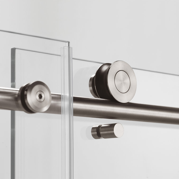 76” H Frameless Sliding Shower Door (56-60 Inch Adjustable Width) with Reversible Installation, Safety Glass, Anti-Splash Design