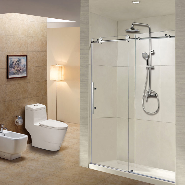 Brushed Nickel Frameless Sliding Shower Door with Clear Glass