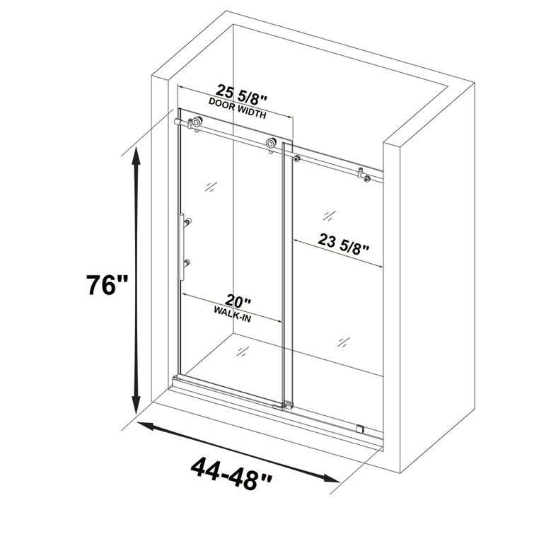 Brushed Nickel Frameless Sliding Shower Door with Clear Glass