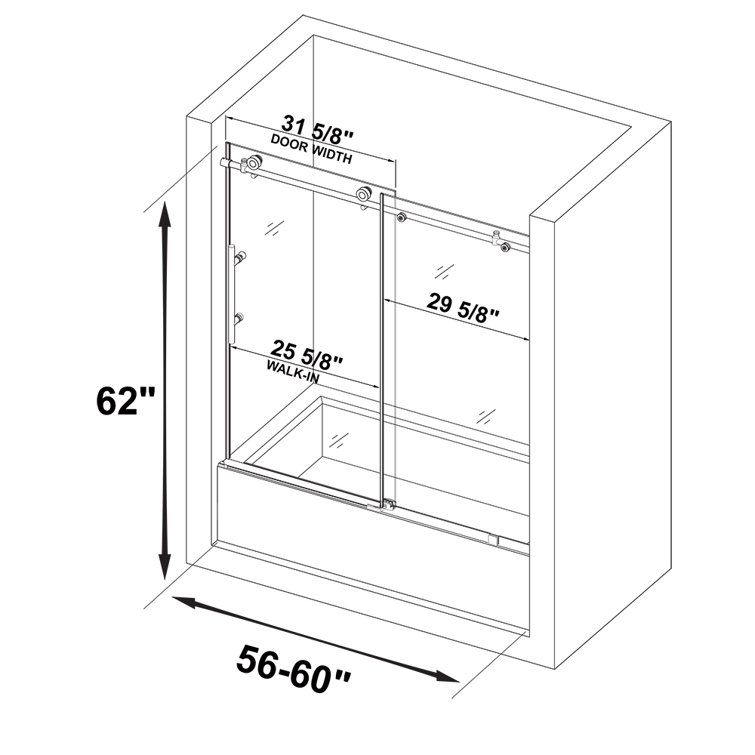 Brushed Nickel Frameless Sliding Shower Door with Clear Glass