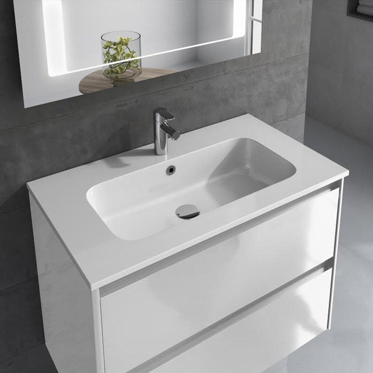 Matte White MDF 24" Wall Mounted Single Sink Vanity Set