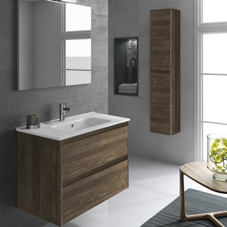 Matte White MDF 24" Wall Mounted Single Sink Vanity Set