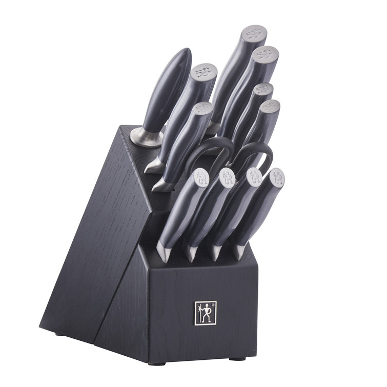 HENCKELS Graphite 13-Piece Knife Set with Block, Kitchen Knife Sharpener, Chef Knife, Steak Knife, Black, Stainless Steel