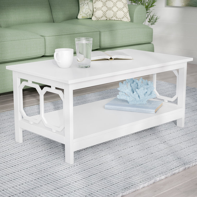 Omega 40'' Glossy White Rectangular Coffee Table with Shelf