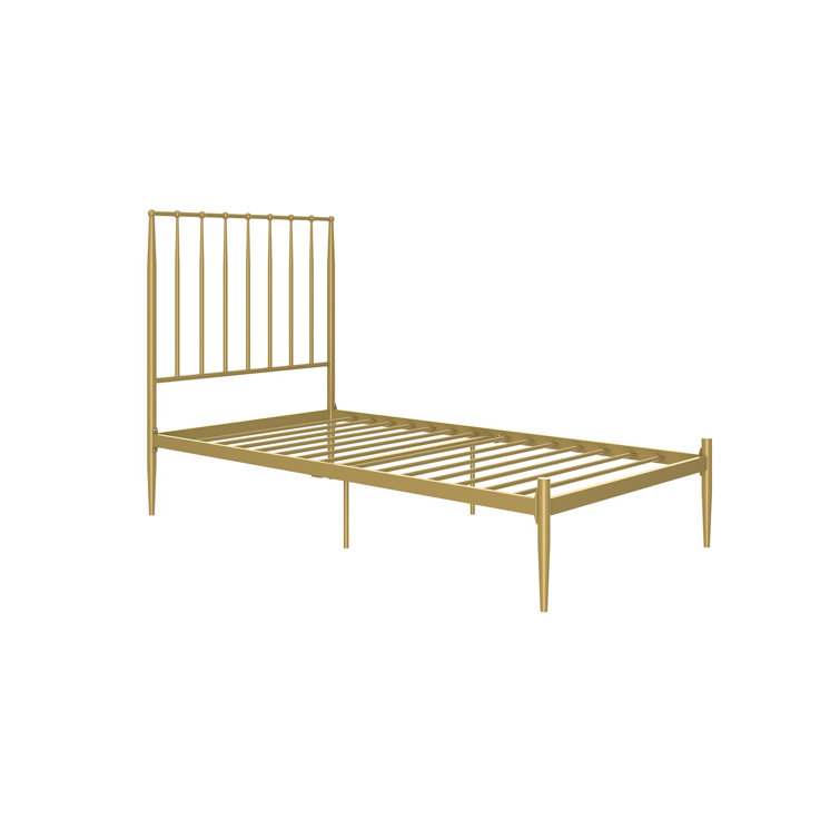 Twin Gold Metal Platform Bed with Headboard and Slats