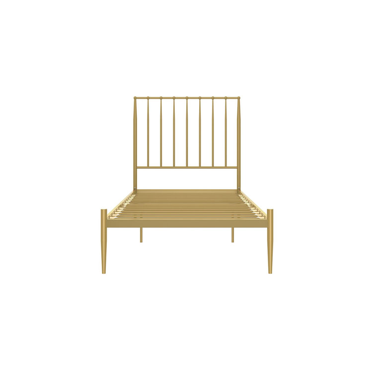 Twin Gold Metal Platform Bed with Headboard and Slats