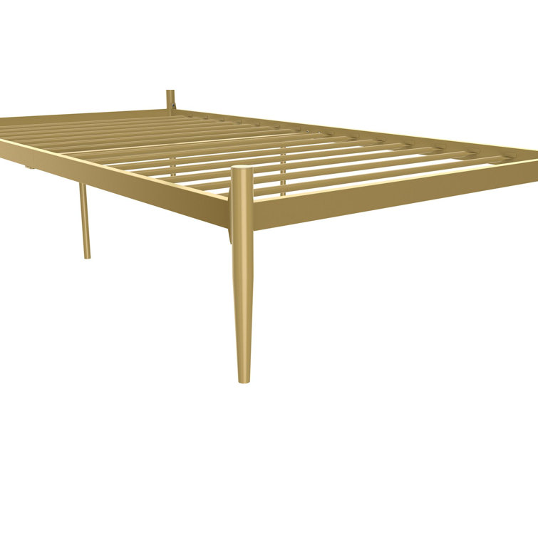 Twin Gold Metal Platform Bed with Headboard and Slats