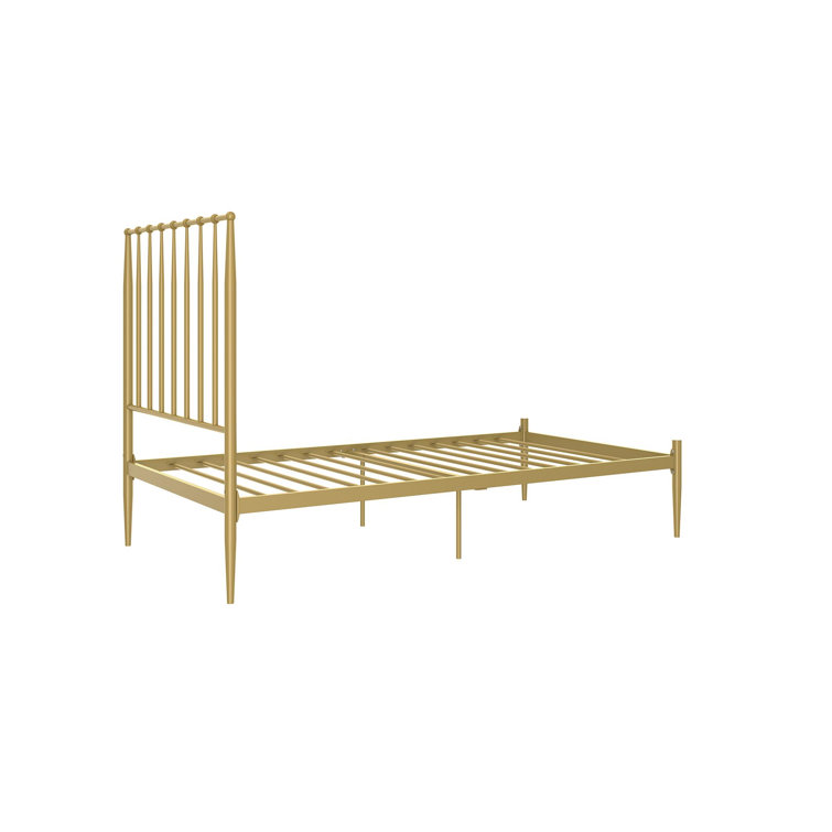 Twin Gold Metal Platform Bed with Headboard and Slats
