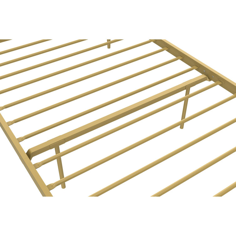 Twin Gold Metal Platform Bed with Headboard and Slats