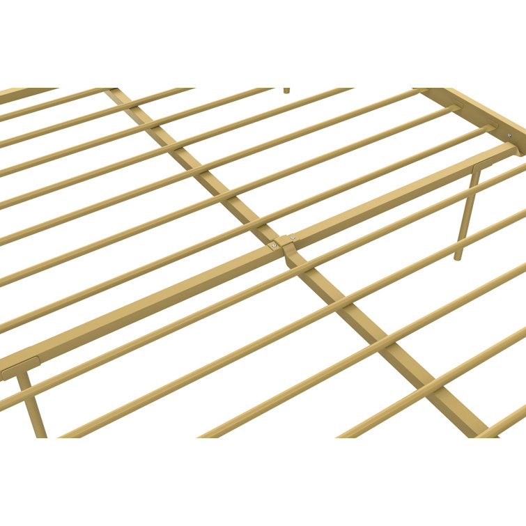 Twin Gold Metal Platform Bed with Headboard and Slats