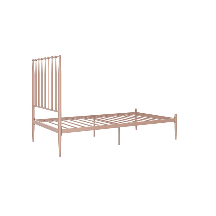 Twin Gold Metal Platform Bed with Headboard and Slats