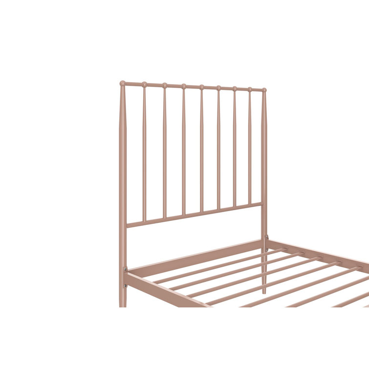 Twin Gold Metal Platform Bed with Headboard and Slats
