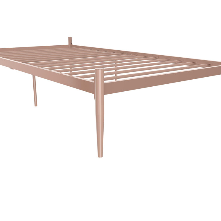 Twin Gold Metal Platform Bed with Headboard and Slats