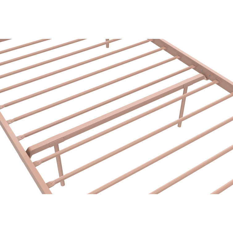 Twin Gold Metal Platform Bed with Headboard and Slats
