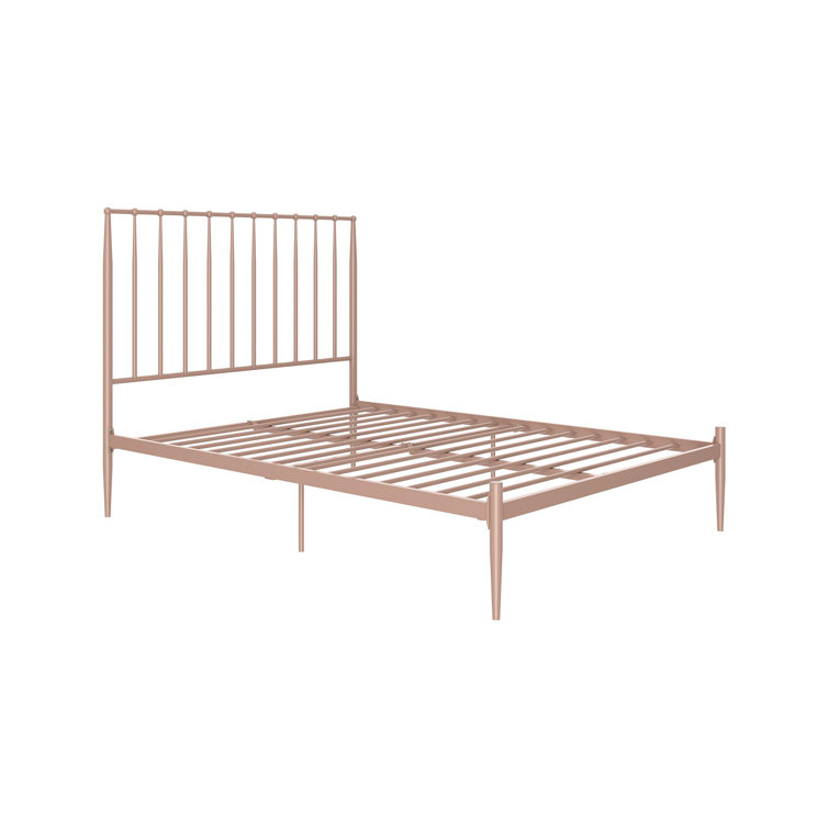 Giulia Gold Queen Metal Platform Bed with Vertical Slat Headboard