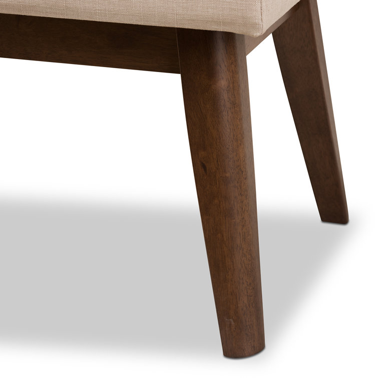 Elia 43'' Light Beige Button-Tufted Bench in Walnut Wood