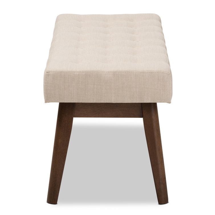 Elia 43'' Light Beige Button-Tufted Bench in Walnut Wood