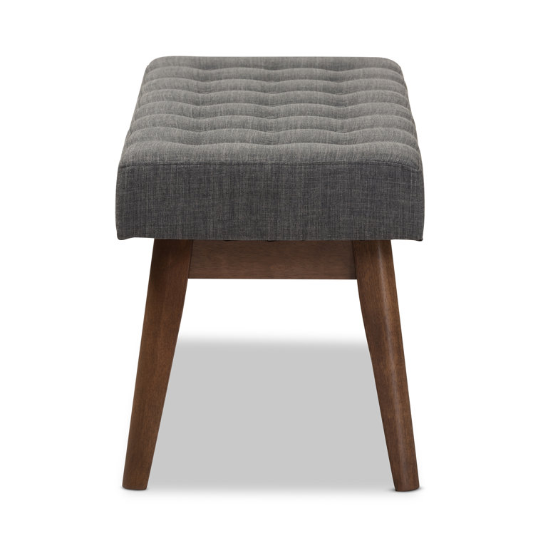 Lucca Mid-Century Button-Tufted Bench in Dark Grey and Walnut