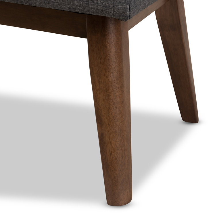 Lucca Mid-Century Button-Tufted Bench in Dark Grey and Walnut