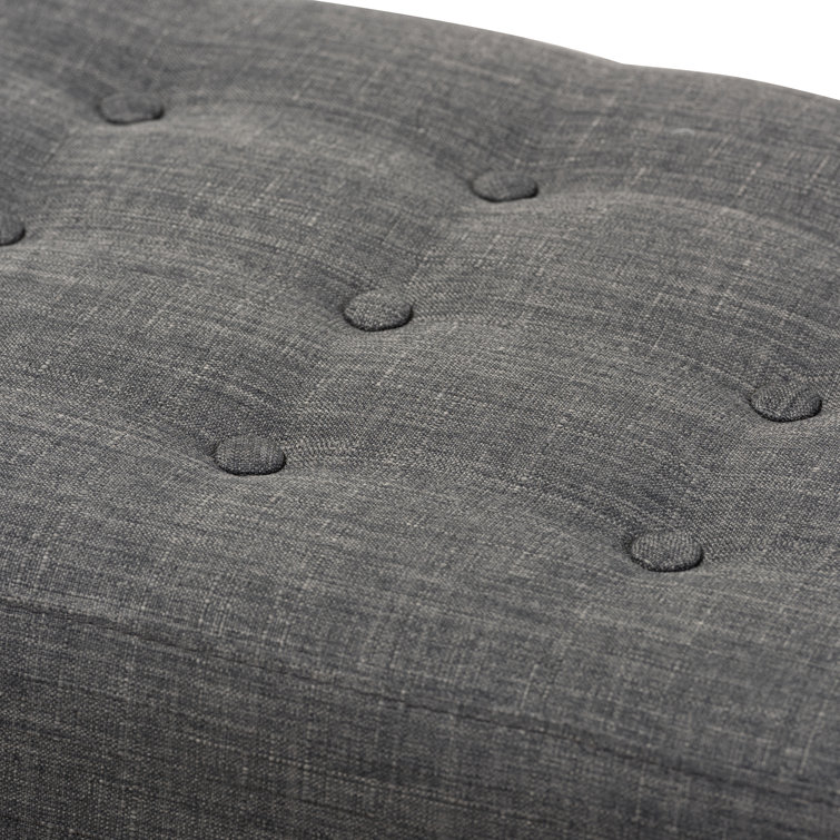 Lucca Mid-Century Button-Tufted Bench in Dark Grey and Walnut