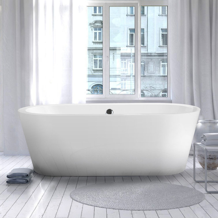 Melania 68'' x 32'' White Acrylic Freestanding Soaking Bathtub