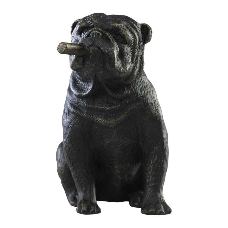 Antique Iron Bulldog Figurine with Brass Accents