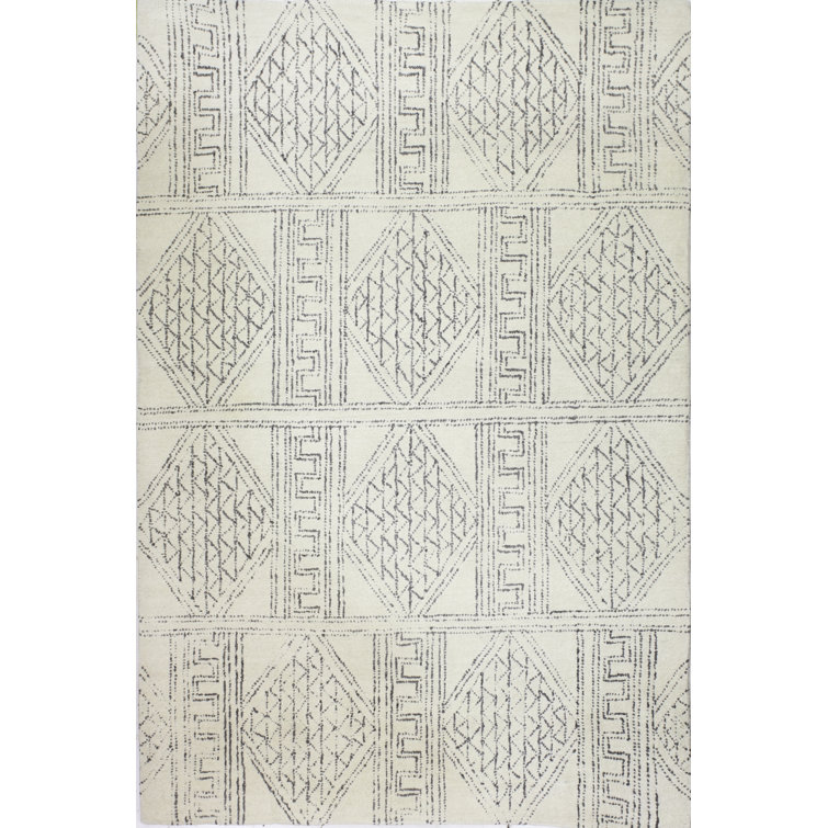 Ivory and Gray Hand-Tufted Wool Geometric Area Rug