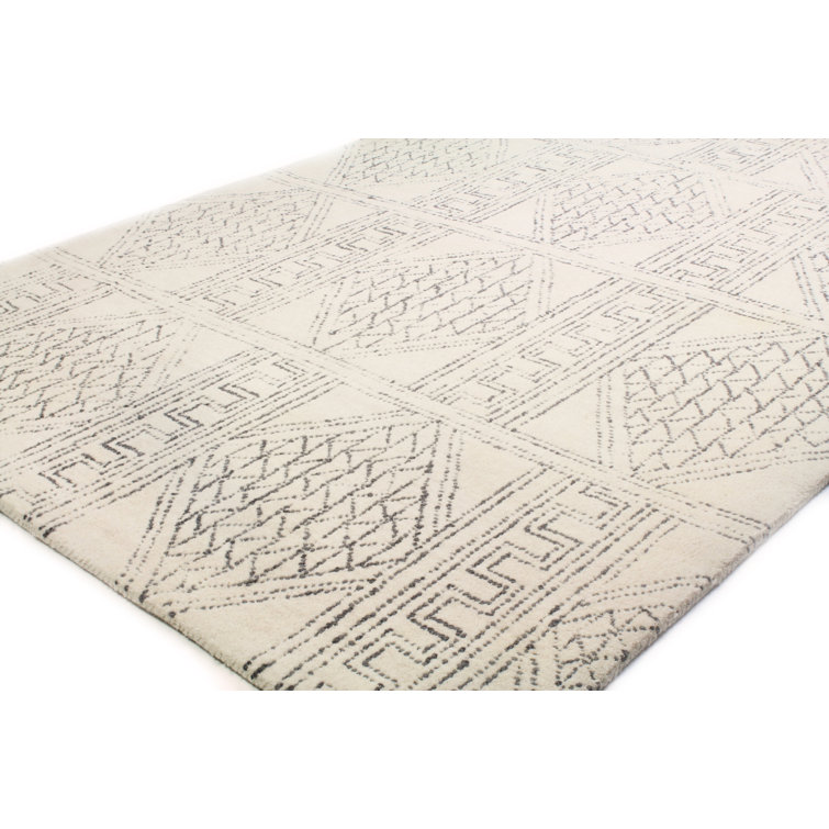 Ivory and Gray Hand-Tufted Wool Geometric Area Rug