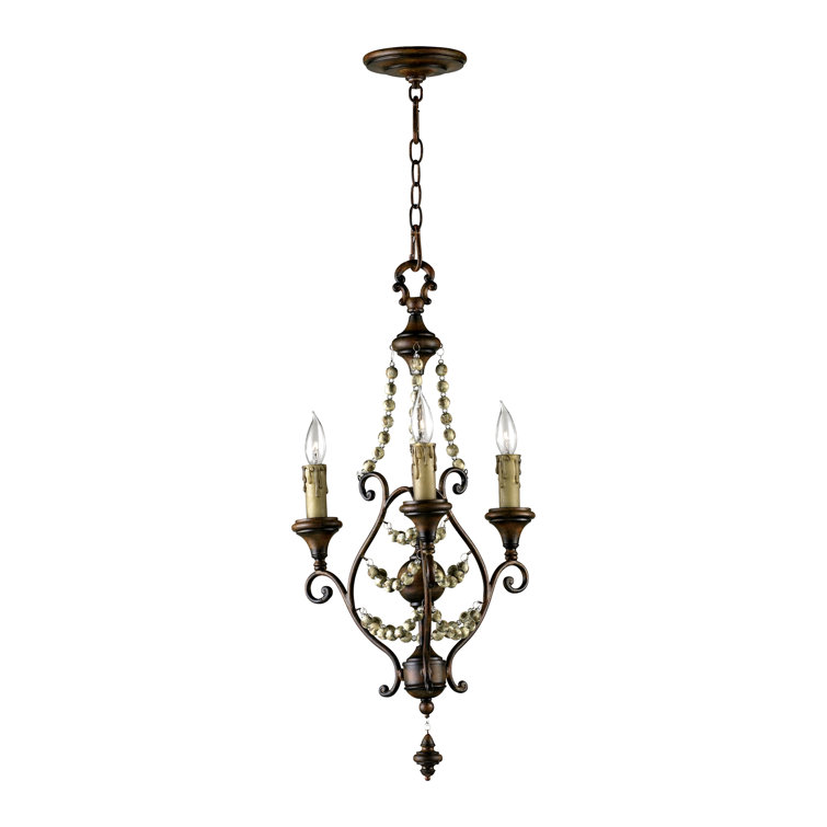 Antiqued Sienna Beaded 16" Iron Chandelier - Traditional Elegance