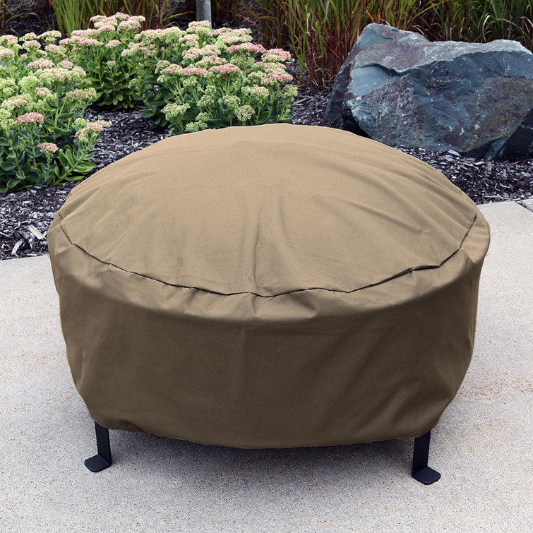 Black Heavy-Duty Vinyl Round Fire Pit Cover with Drawstring Closure