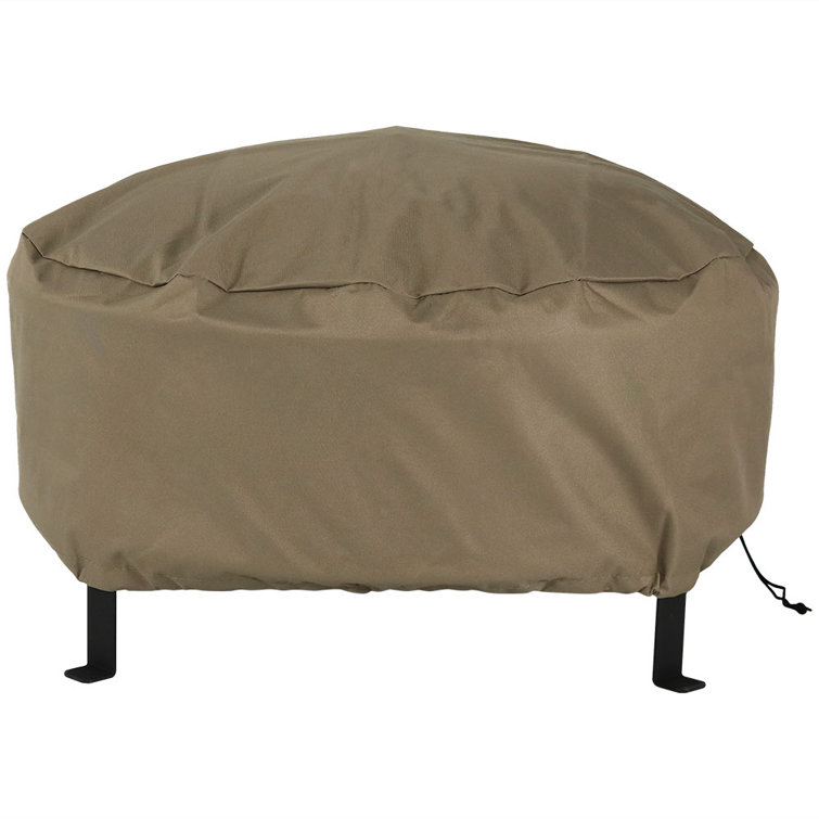 Black Heavy-Duty Vinyl Round Fire Pit Cover with Drawstring Closure