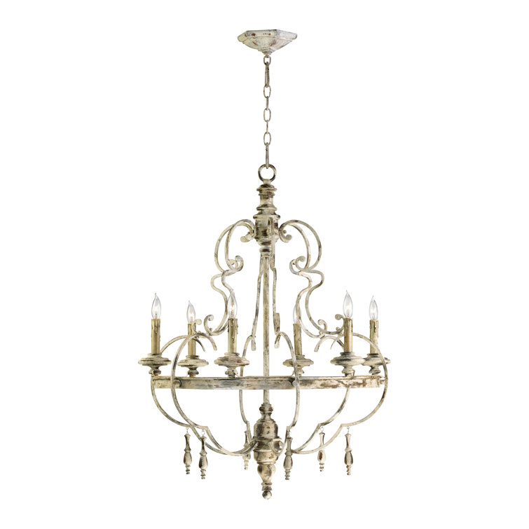 Antique White Distressed Metal 6-Light Chandelier