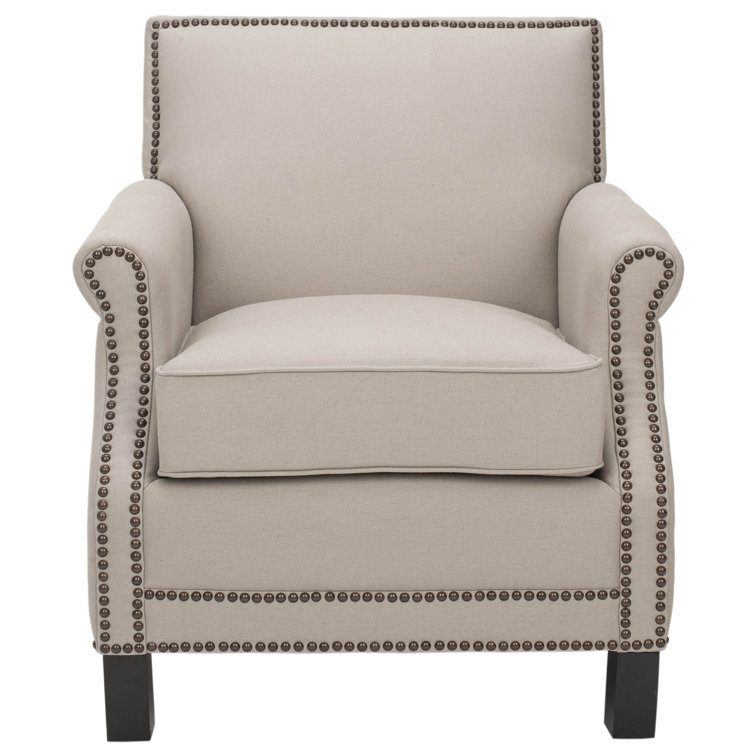 Contemporary Beige Faux Leather Armchair with Wood Accents