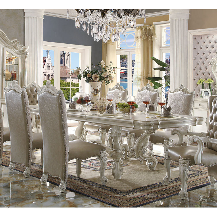 Versailles Bone White Extendable Dining Table with Scrolled Legs