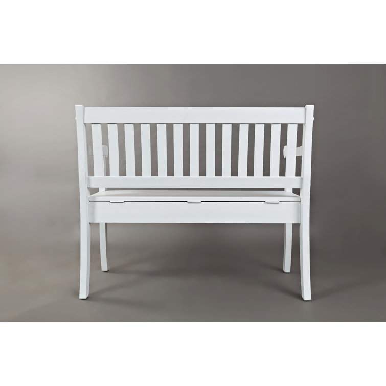 Weathered White Acacia Wood Upholstered Storage Bench